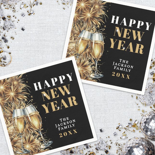 Modern Black Gold Champagne New Year's Eve Party Napkins (Modern Black Gold Champagne New Year's Eve Party Napkins)