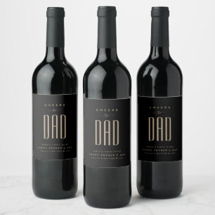 Modern Black & Gold "Cheers to Dad" Father's Day Wine Label