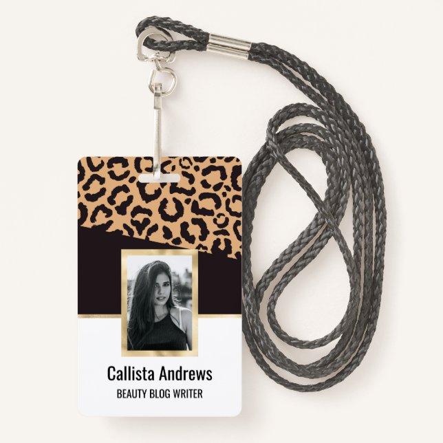 Modern Black Gold Cheetah Leopard Animal Print Badge (Front with Lanyard)