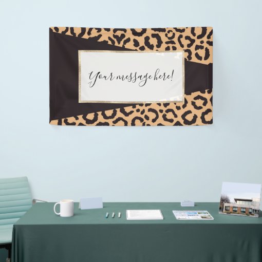 Modern Black Gold Cheetah Leopard Animal Print Banner | Zazzle