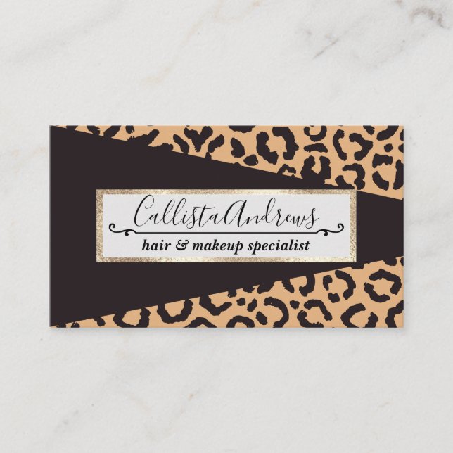 Modern Black Gold Cheetah Leopard Animal Print Business Card (Front)