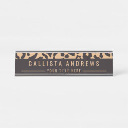 Modern Black Gold Cheetah Leopard Animal Print Desk Name Plate