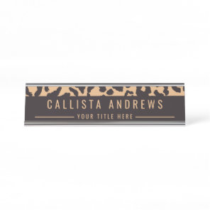 Modern Black Gold Cheetah Leopard Animal Print Desk Name Plate