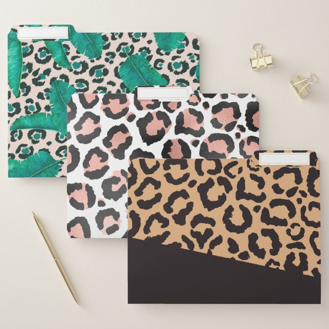 Modern Black Gold Cheetah Leopard Animal Print File Folder (Set)