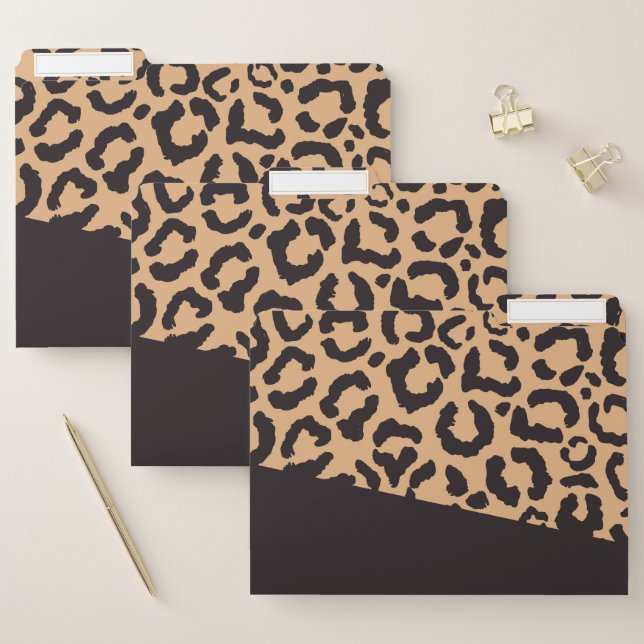 Modern Black Gold Cheetah Leopard Animal Print File Folder (Set)