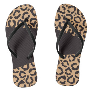 Modern Black Gold Cheetah Leopard Animal Print Flip Flops