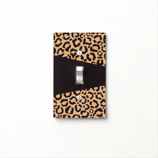 Modern Black Gold Cheetah Leopard Animal Print Light Switch Cover (In Situ)