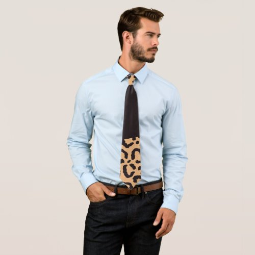 Modern Black Gold Cheetah Leopard Animal Print Neck Tie