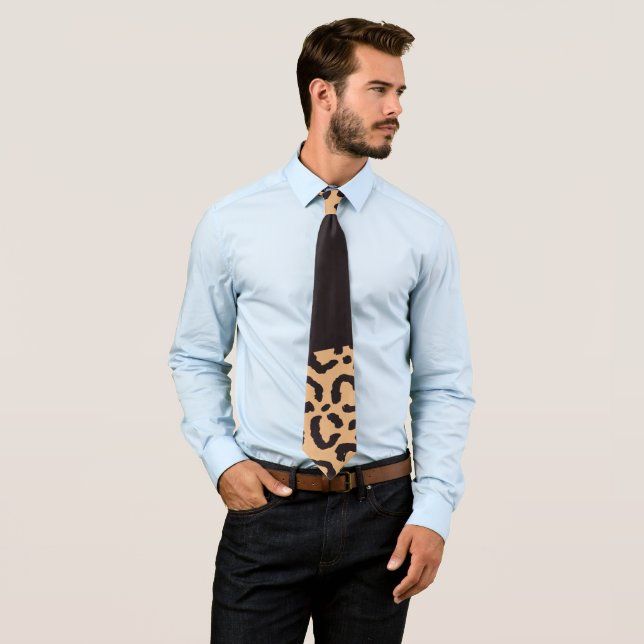 Modern Black Gold Cheetah Leopard Animal Print Neck Tie (In Situ)