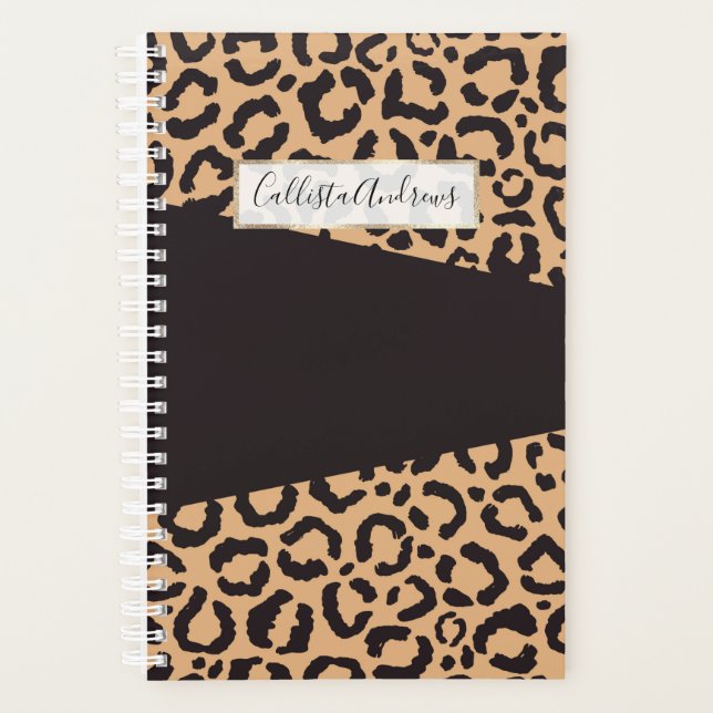 Modern Black Gold Cheetah Leopard Animal Print Planner (Front)
