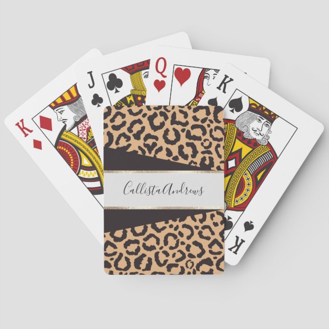 Modern Black Gold Cheetah Leopard Animal Print Poker Cards (Back)