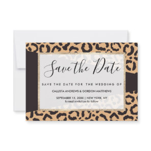 Modern Black Gold Cheetah Leopard Animal Print Save The Date