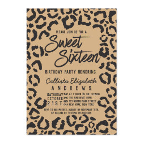Modern Black Gold Cheetah Leopard Sweet 16 Invitation