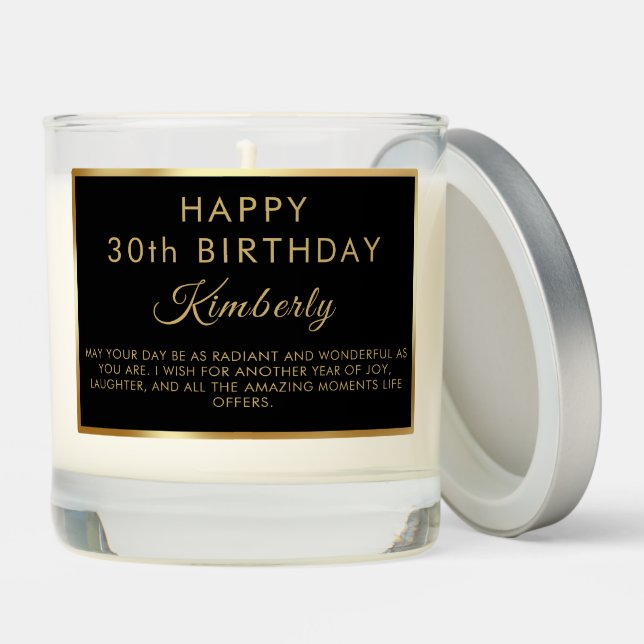 Modern Black Gold Chic Happy Birthday Scented Candle (Lid)