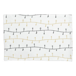 Modern Black Gold Christmas Lights Pattern Pillow Case