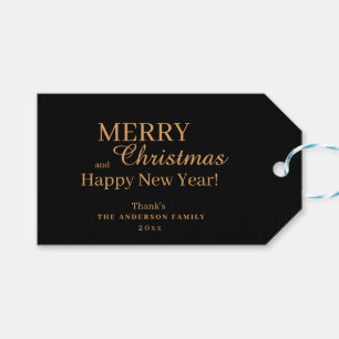 Modern Black Gold Christmas tree Holiday Gift Tags