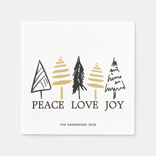 Modern Black & Gold Christmas Tree Holiday Napkins (Front)