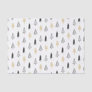 Modern Black & Gold Christmas Tree Pattern Tissue Paper