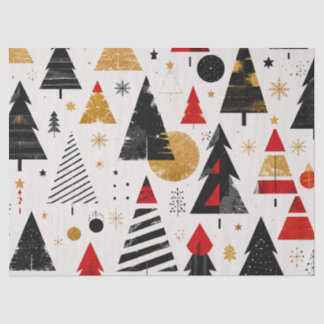 Modern Black Gold Christmas Tree Pattern Tissue Paper