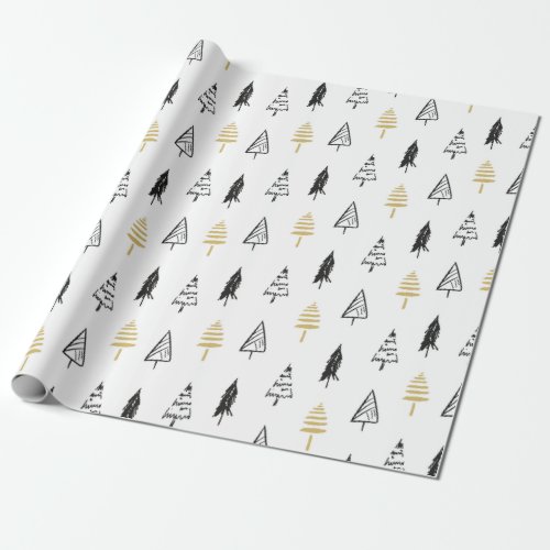 Modern Black  Gold Christmas Tree Pattern Wrapping Paper