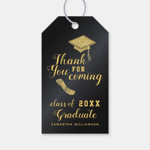 Modern Black Gold Class 2024 Graduation Thank You Gift Tags