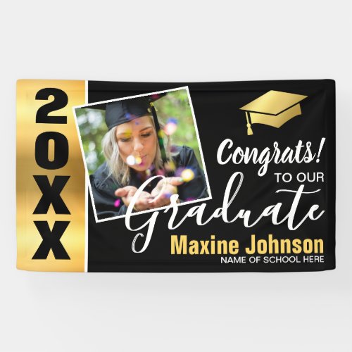 Modern Black  Gold Class of 2024 Photo Graduation Banner