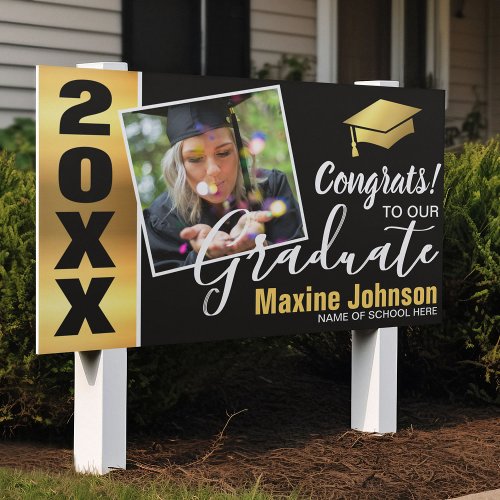 Modern Black  Gold Class of 2024 Photo Graduation Sign