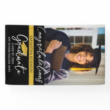 Modern Black & Gold Class of 2025 Grad Cap Photo