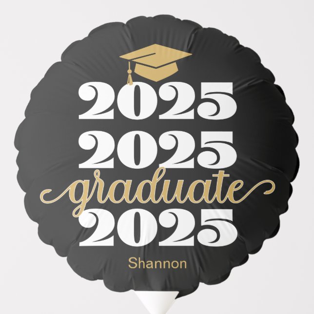Modern Black Gold Class of 2025 Thank You Balloon (Front)
