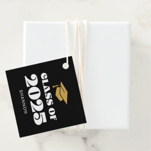 Modern Black Gold Class of 2025 Thank You Favor Tags