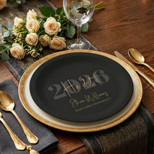 Modern Black Gold Class of 2026 Graduation Paper  Plates