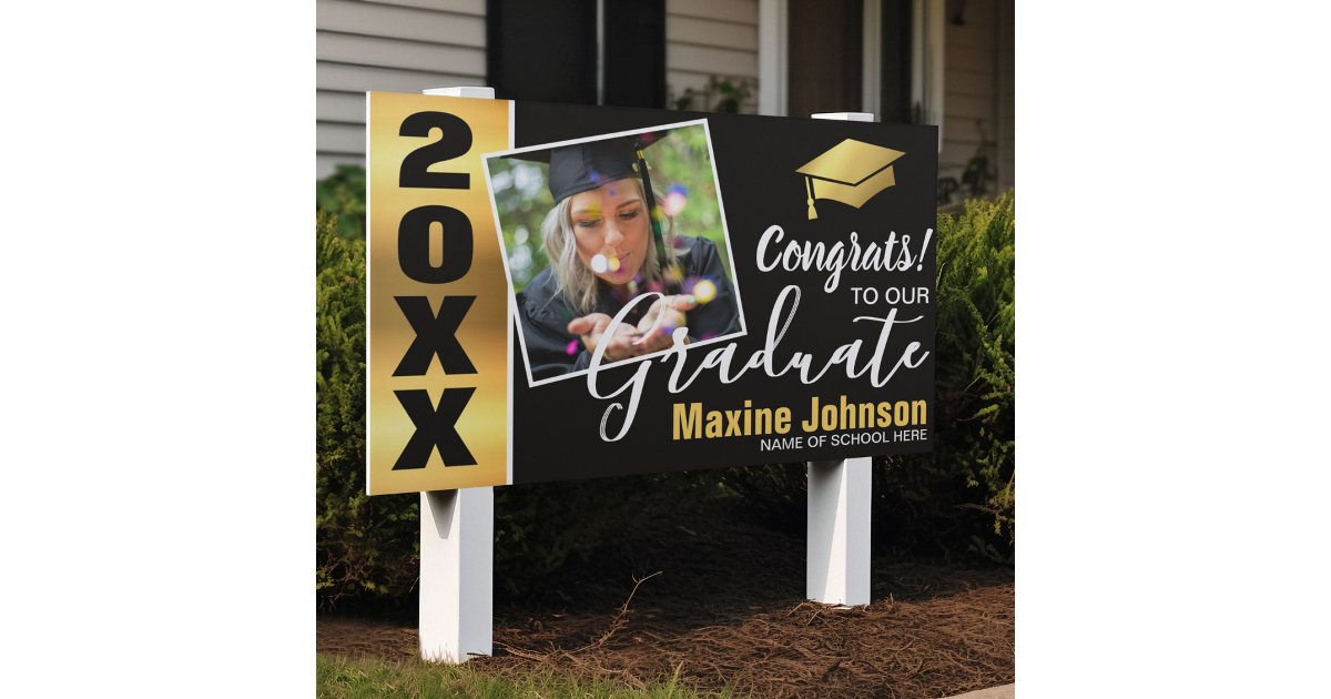 Modern Black & Gold Class of 2026 Photo Graduation Sign | Zazzle