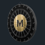 Modern Black Gold Classic Monogram Dart Board<br><div class="desc">Modern black dart board with a brushed metallic gold monogram medallion with classic block typography initial. Personalize with monogram initial; use customize menu to change background color or typography.</div>