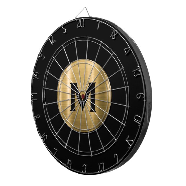 Modern Black Gold Classic Monogram Dart Board (Front Right)