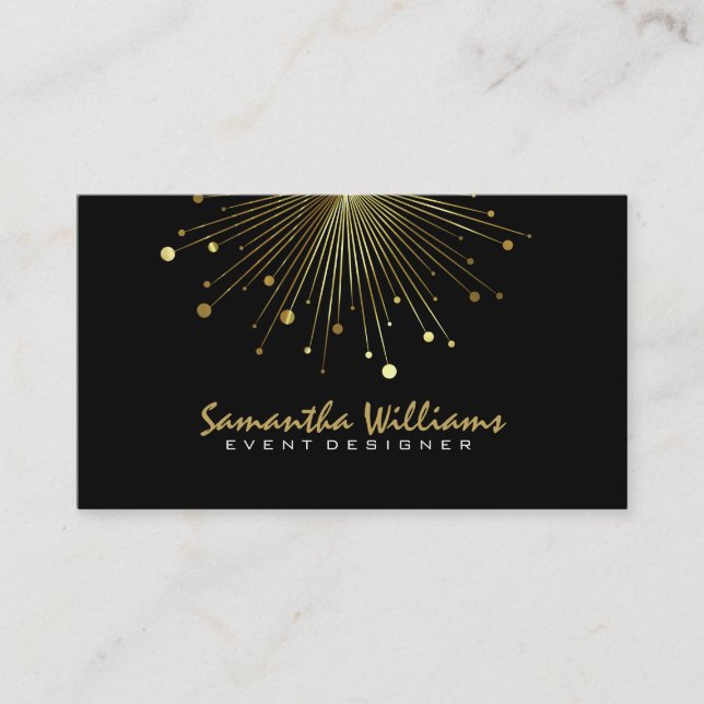 Modern Black & Gold Color Burst Business Card (Front)
