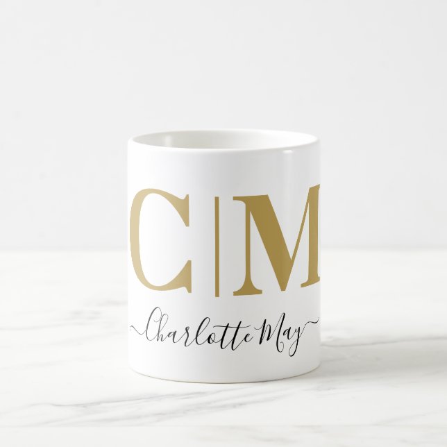 Modern Black Gold Company Monogram Business Name  Coffee Mug (Center)