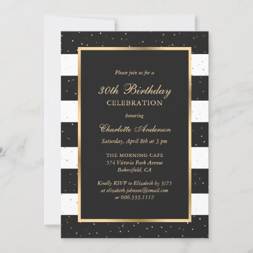 Modern Black Gold Confetti 30th Birthday Invitation