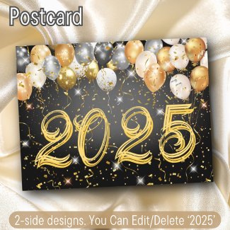 Modern Black & Gold Confetti Balloons New Year Eve
