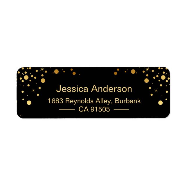 Modern Black Gold Confetti Dots Label (Front)