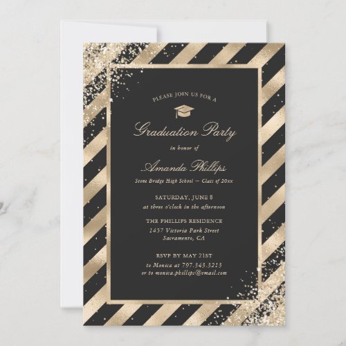 Modern Black Gold Confetti Graduation Party In Invitation