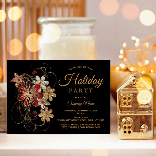Modern Black Gold Corporate Holiday Party Invitation