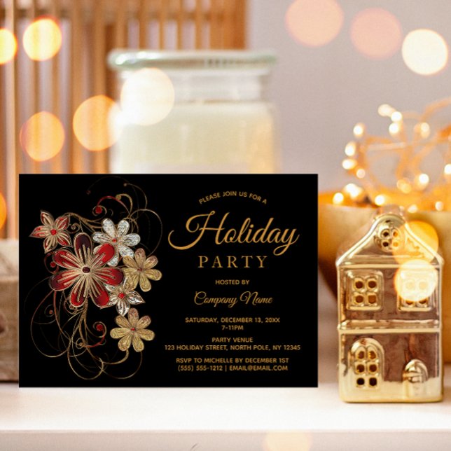 Modern Black Gold Corporate Holiday Party Invitation (Creator Uploaded)