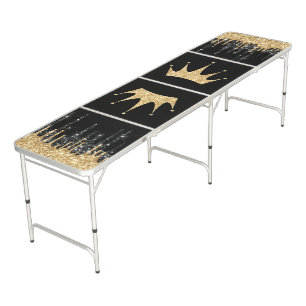 Modern Black Gold Crown Girly Elegant Beer Pong Table