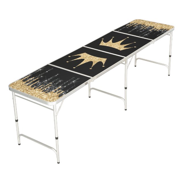 Modern Black Gold Crown Girly Elegant Beer Pong Table (Angled)