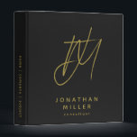 Modern Black Gold Custom Monogram 3 Ring Binder<br><div class="desc">Simple monogrammed binder features a modern design with brushed script initials on a black background. Monogram initials are layered to create a unique design for you. Custom name presented in the lower thirds in simple stylish font with title role position or custom text. A modern binder for home or office,...</div>