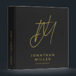 Modern Black Gold Custom Monogram 3 Ring Binder<br><div class="desc">Simple monogrammed binder features a modern design with brushed script initials on a black background. Monogram initials are layered to create a unique design for you. Custom name presented in the lower thirds in simple stylish font with title role position or custom text. A modern binder for home or office,...</div>