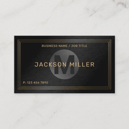 Modern Black  gold Custom Monogram Professional Business Card