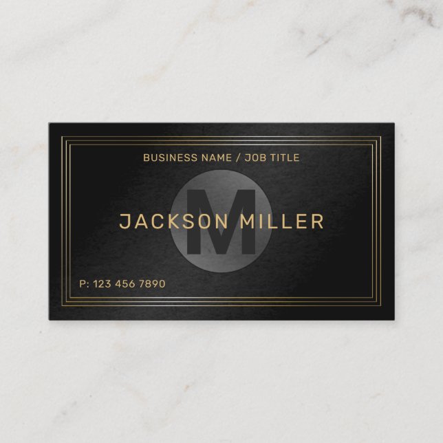 Modern Black & gold Custom Monogram Professional Business Card (Front)
