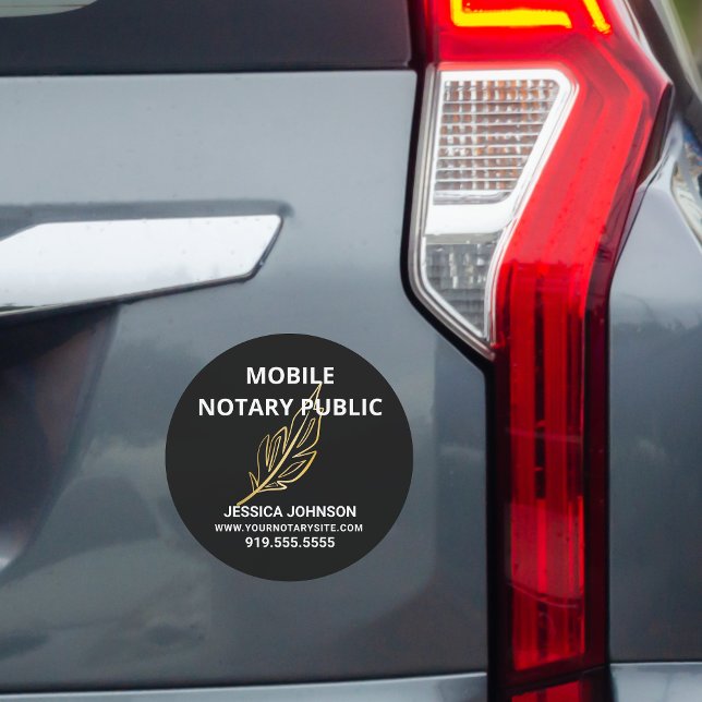 Modern Black & Gold Custom Notary Marketing Round  Car Magnet (Creator Uploaded)