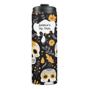 Modern Black Gold Customize Halloween Gift Skull Thermal Tumbler